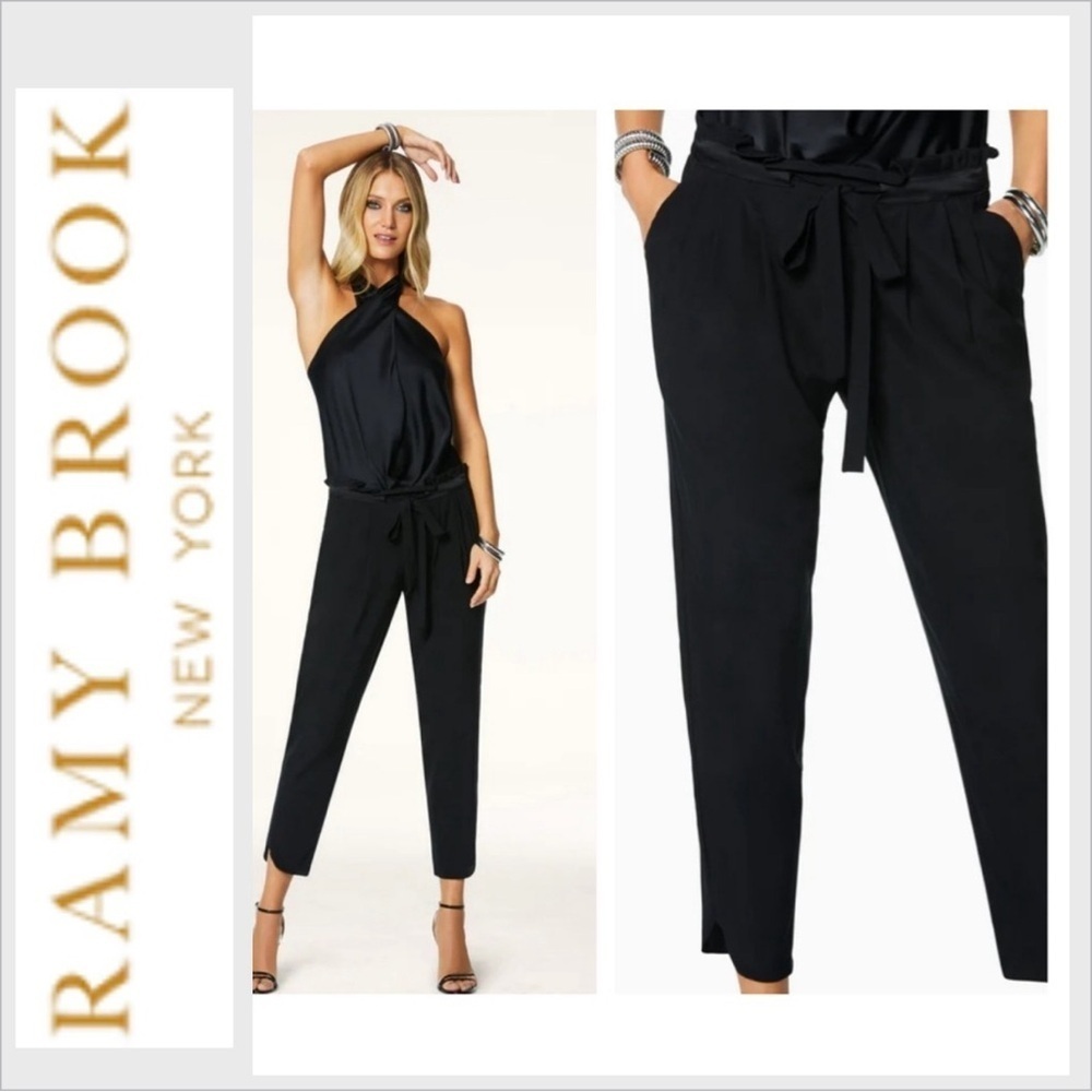 NWOT Ramy Brook Allyn pant paper bag crop silk blend black